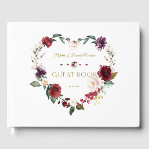 Royal Burgundy Blush Flowers Navy Blue Wedding Guest Book