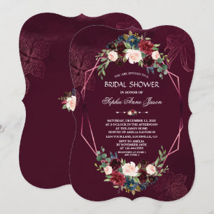 Royal Burgundy Floral Geometric Bridal Shower Invitation