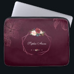 Royal Burgundy Floral Geometric Laptop Sleeve<br><div class="desc">Elegant,  Unique design featuring a watercolour floral bouquets,  a geometric rose textured shape,  all on a bold burgundy background with outlined leaves. Use Customise tool to add your info. For matching items,  please,  visit my Burgundy Leaves Geometric Collection.</div>