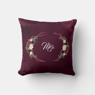 Royal Burgundy Floral Geometric Wedding Cushion