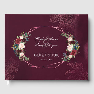 Royal Burgundy Floral Geometric Wedding Guest Book