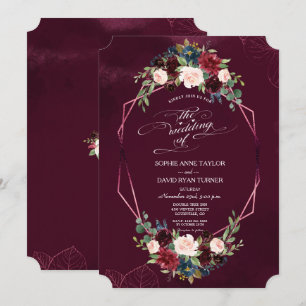 Royal Burgundy Floral Geometric Wedding Invitation