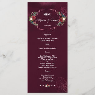 Royal Burgundy Floral Geometric Wedding Menu