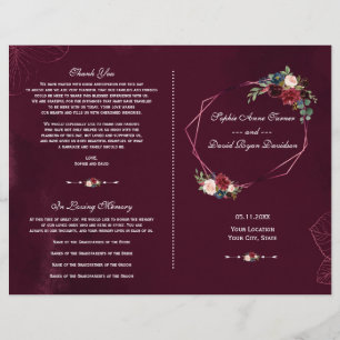 Royal Burgundy Floral Geometric Wedding  Program