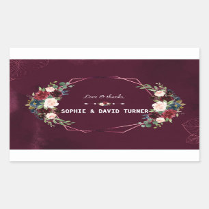 Royal Burgundy Floral Leaves Geometric Wedding Rectangular Sticker