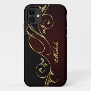 Royal Burgundy Gold Black Monogram iPhone 11 Case