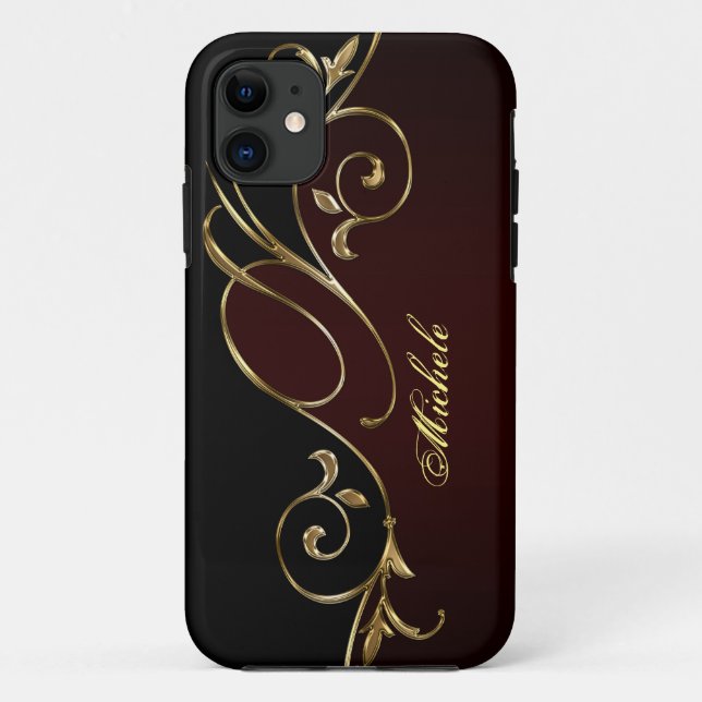 Royal Burgundy Gold Black Monogram Case-Mate iPhone Case (Back)