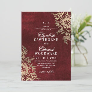 Royal Burgundy & Gold Floral Wedding Invitation