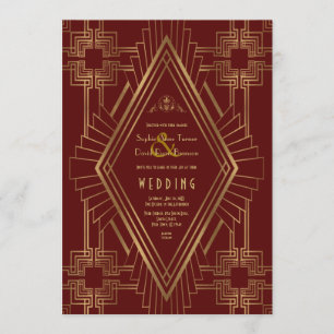 Royal Burgundy Gold Great Gatsby Wedding Invitation