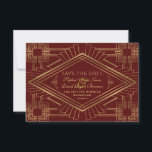 Royal Burgundy Gold Great Gatsby Wedding Save The Date<br><div class="desc">Elegant,  vintage card design featuring a faux gold sophisticated art deco style,  a royal fleur-de-lis ornaments on royal burgundy background. Use Personalise tool to add your info. For matching items,  please,  visit my Royal Gold Great Gatsby Collection.</div>