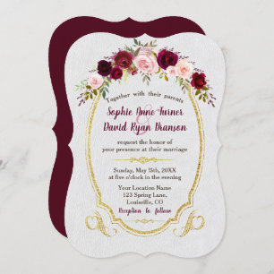 Royal Burgundy Gold Marsala Floral Wedding Invitation