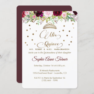 Royal Burgundy Gold Mis Quince Script Quinceañera Invitation