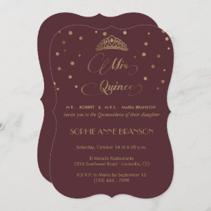 Royal Burgundy Gold Mis Quince Script Quinceañera Invitation