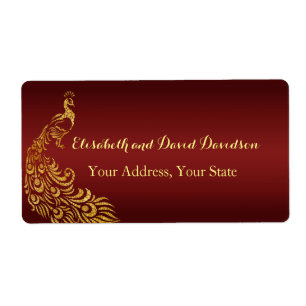 Royal Burgundy Gold Peacock Wedding Address Label