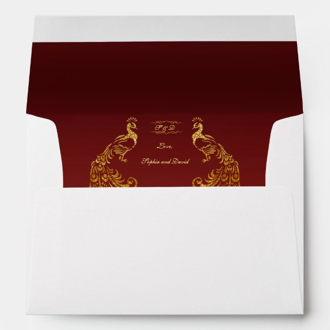 Royal Burgundy Gold Peacock Wedding Envelopes (Back (Bottom))