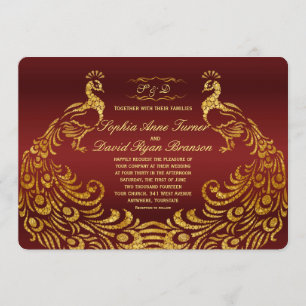 Royal Burgundy Gold Peacock Wedding Invitation
