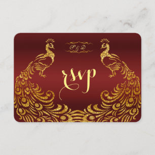 Royal Burgundy Gold Peacock Wedding RSVP Card