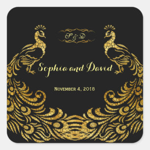 Royal Burgundy Gold Peacock Wedding Square Sticker