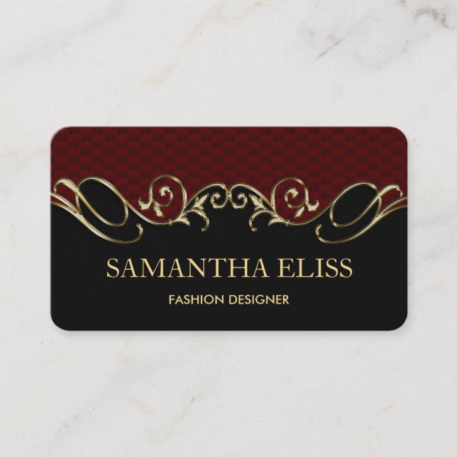 Royal Burgundy Leather Gold Business Card Monogram (Front)