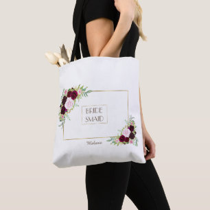 Royal Burgundy Marsala Floral Bridesmaid Tote Bag