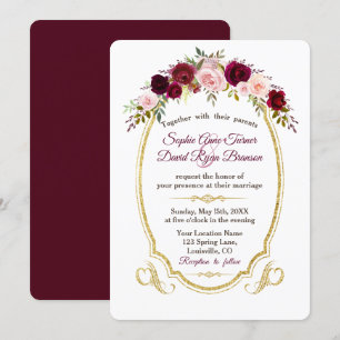 Royal Burgundy Marsala Floral Fall Wedding Invitation