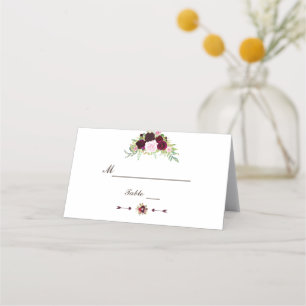 Royal Burgundy Marsala Floral Table Number Place Card