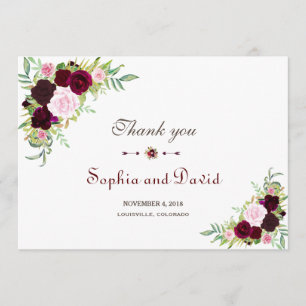 Royal Burgundy Marsala Floral Wedding Thank you Card