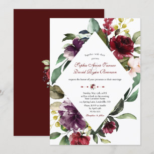 Royal Burgundy Plum Blush Flowers Wedding Invitation