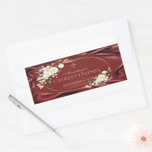 Royal Burgundy  White Flowers Gold Christening Rectangular Sticker