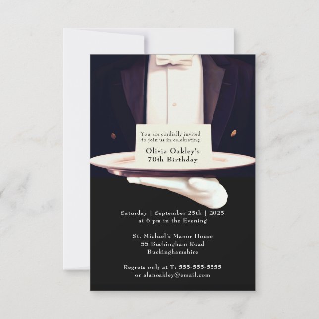 Royal Butler Silver Platter (NT) Birthday Party Invitation (Front)