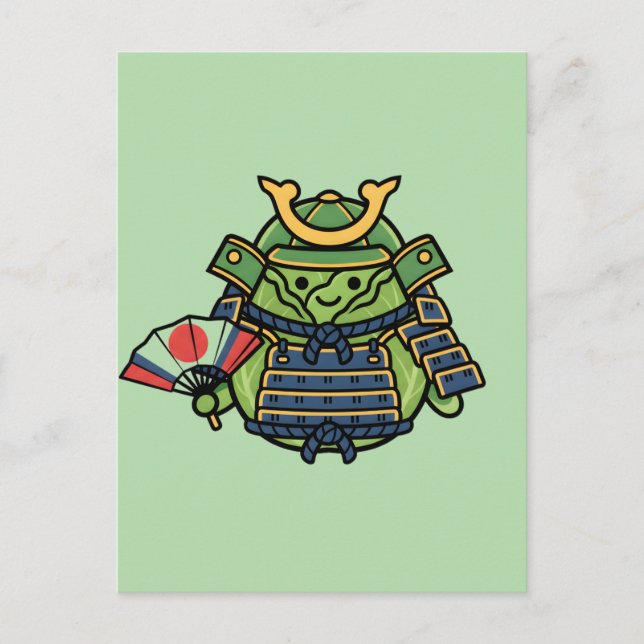 Royal Cabbage Samurai Warrior with War Fan Illustr Postcard (Front)