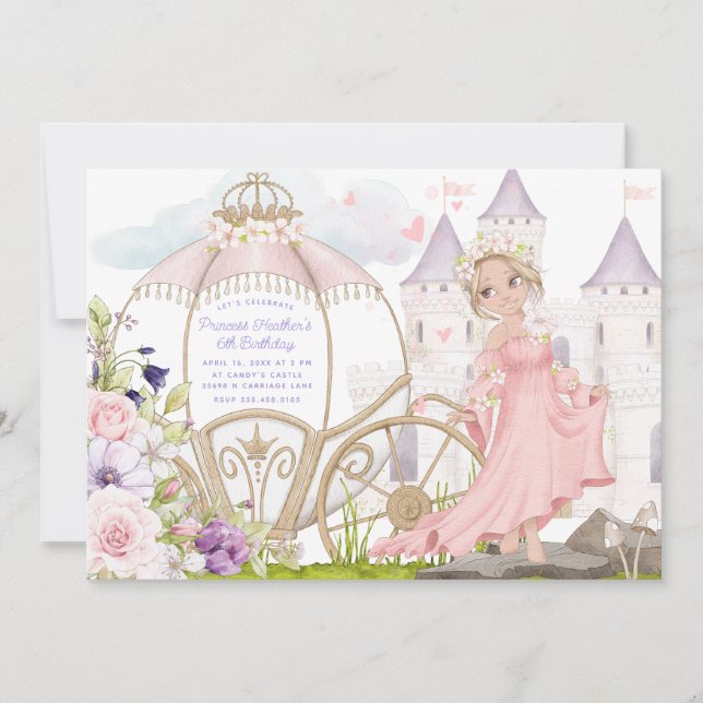 Royal Carriage | Blonde Princess Birthday  Invitation (Front)