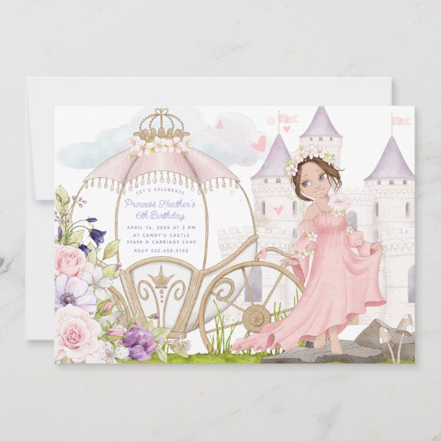 Royal Carriage | Brunette Princess Birthday Invitation (Front)