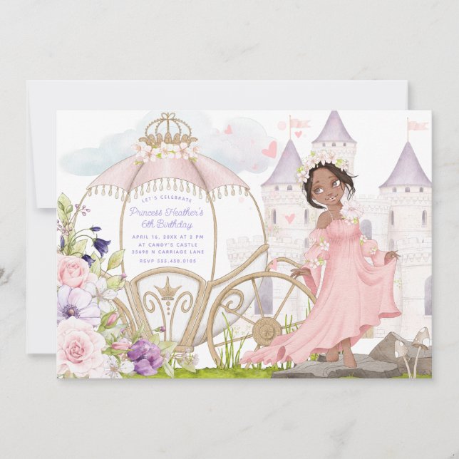 Royal Carriage | Dark Skin Princess Birthday   Invitation (Front)