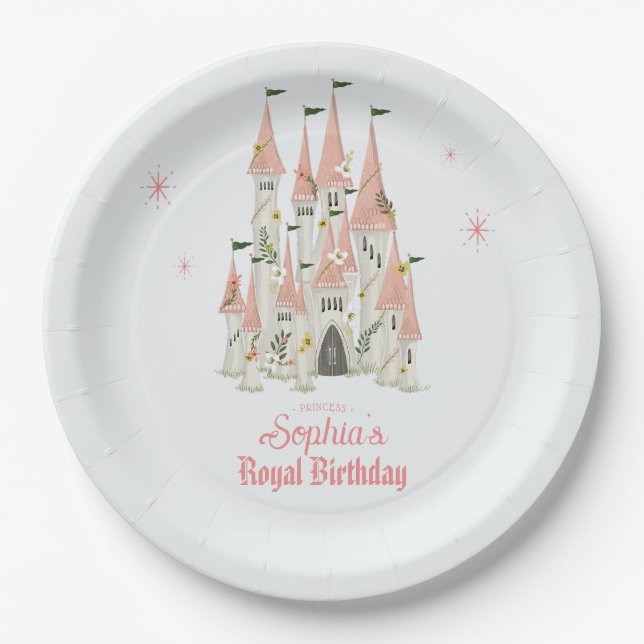 Royal Castle Birthday Party Plates Pink (Front)