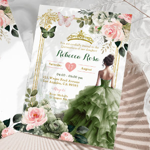 Royal Castle Blush Pink Sage Green Quinceañera Invitation