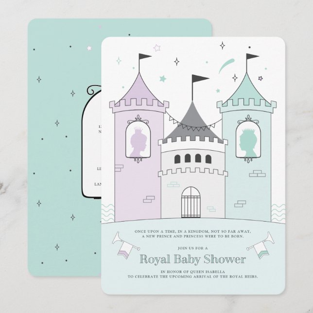 Royal Castle Boy Girl Twins Baby Shower Invitation (Front/Back)
