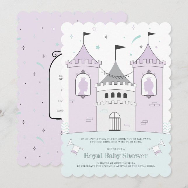 Royal Castle Girl Twins Baby Shower Invitation (Front/Back)