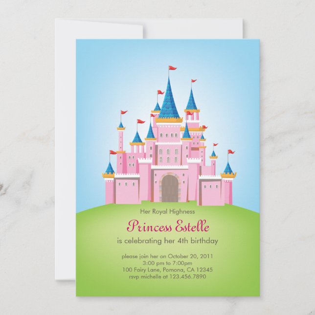 Royal Castle Princess Birthday Invitation Card (Front)