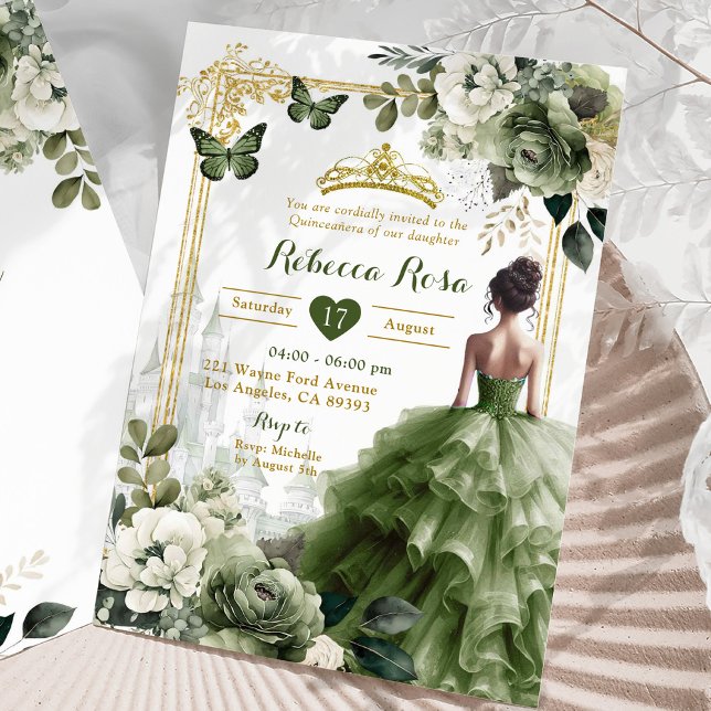 Royal Castle Princess Sage Green Princess 15 Años Invitation (Creator Uploaded)