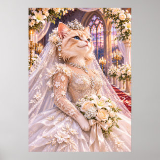 Royal Cat Bride Wedding Dress Fantasy Wall Art