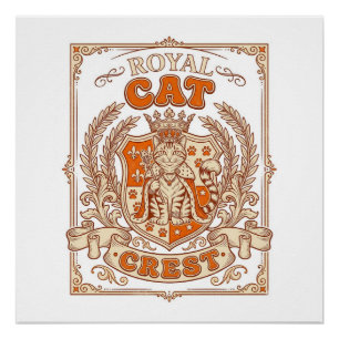 Royal Cat Crest Cat Heraldry Coat of Arms Vintage Poster