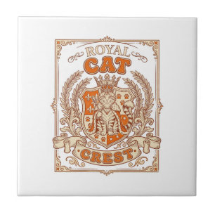 Royal Cat Crest Cat Heraldry Coat of Arms Vintage  Tile