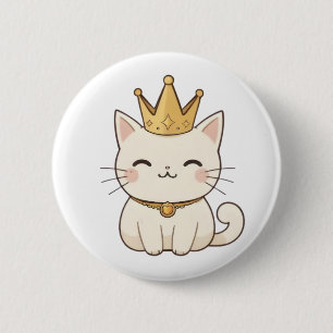 Royal Cat with Golden Crown Kawaii Design 6 Cm Round Badge