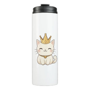 Royal Cat with Golden Crown Kawaii Design Thermal Tumbler