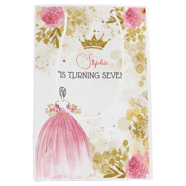 Royal celebration pink princess birthday medium gift bag (Front)