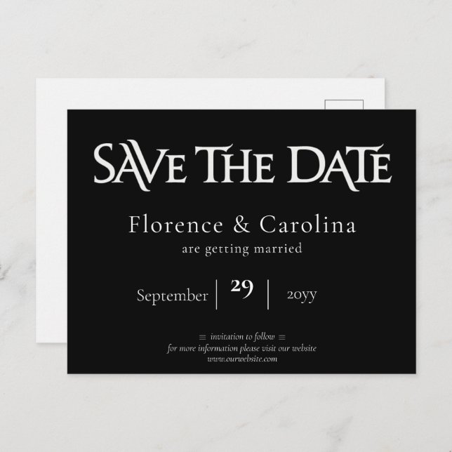 Royal Chic Black Save the Date  Postcard (Front/Back)