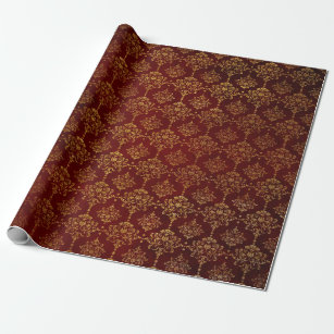 Royal Chic Golden Red Velvet Damask Red Carpet Wrapping Paper