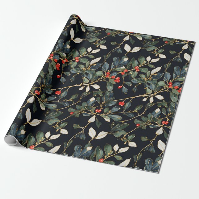 Royal Christmas mistletoe seamless pattern BIG Wrapping Paper (Unrolled)
