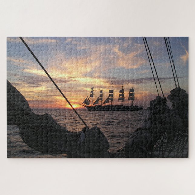 Royal Clipper Silhouetted Against The Sunset Jigsaw Puzzle (Horizontal)